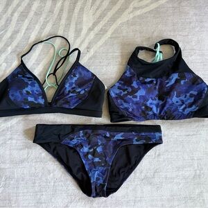 Athleta Freestyle Blue and Black Cloud Camo Dress Blue Bikini Set - 3 pcs Size M